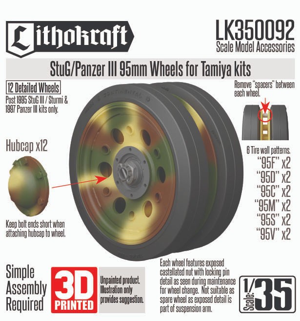 Lithokraft Panzer III 95mm Wheels for Tamiya kits (Plastic model) gambar 2