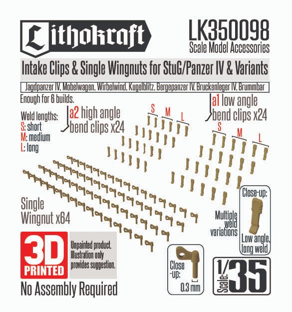 Lithokraft Intake Clips &amp; Single Wingnuts for StuG/Pz IV &amp; Variants (Plastic model) gambar 2