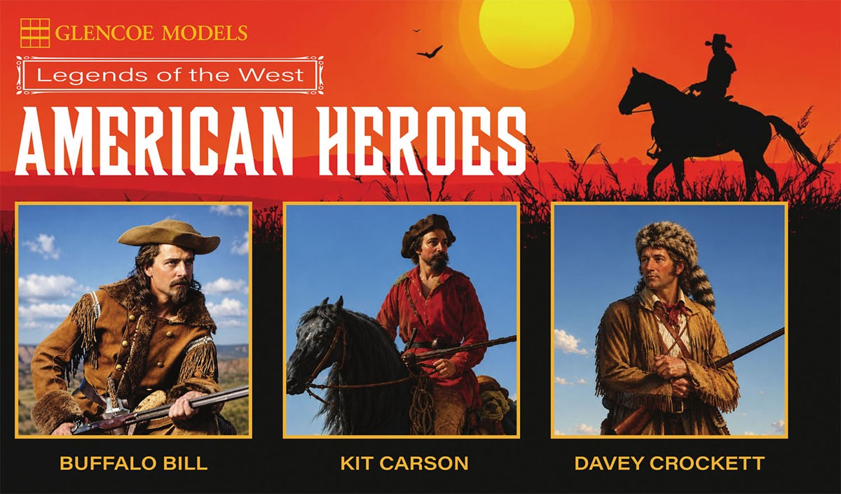 Glencoe Models Legends of the West American Heroes Buffalo Bill, Kit Carson, Davey Crockett (Plastic model) Bild 2