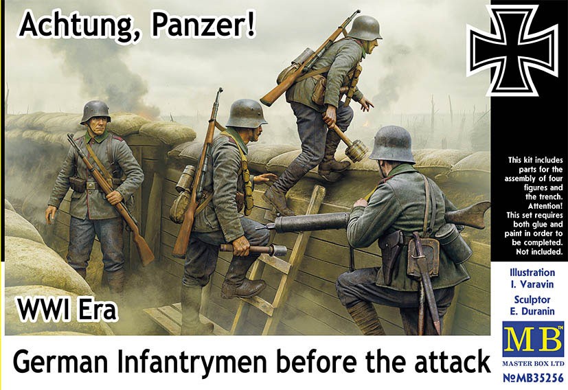 Master Box German Infantry `Attack Enemy Tanks` Attack Scene w/WWI Weapon Set + Trench Included gambar 2