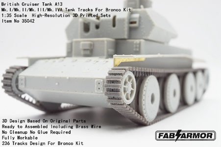 FAB Scale Workable Track Set for British cruiser tank A13 Mk.I/Mk.II/Mk.III/Mk.IVA (for Bronco Model) (Plastic model) gambar 2