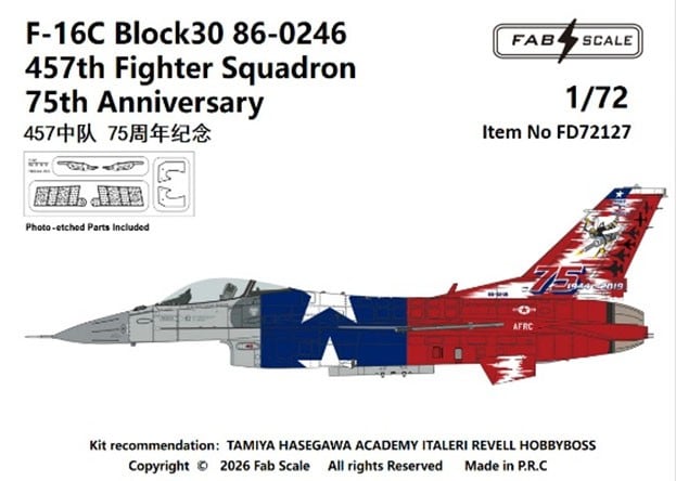 FAB Scale F-16C Block 30 86-0246 第457戦闘飛行隊 75周年記念 画像 2