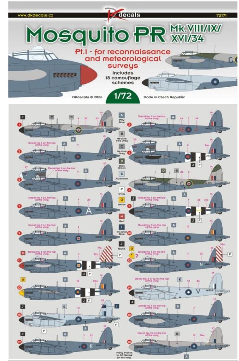 DK Decals Mosquito PR Mk.VIII/IX/XVI/34 Part 1 รูปภาพ 2