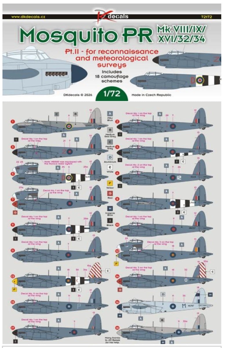 DK Decals Mosquito PR Mk.VIII/IX/XVI/32/34 Part 2 รูปภาพ 2