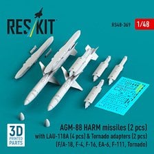 Reskit AGM-88 HARM missiles (2 pices) with LAU-118A (4 pices) &amp; Tornado adapters (2 pices) (F/A-18, F-4, F-16, EA-6, F-111, Tornado)