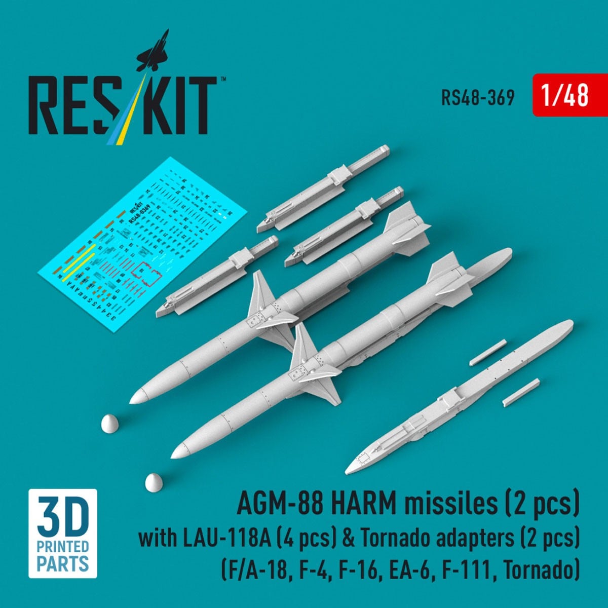 Reskit AGM-88 HARM missiles (2 pices) with LAU-118A (4 pices) &amp; Tornado adapters (2 pices) (F/A-18, F-4, F-16, EA-6, F-111, Tornado) 이미지 3