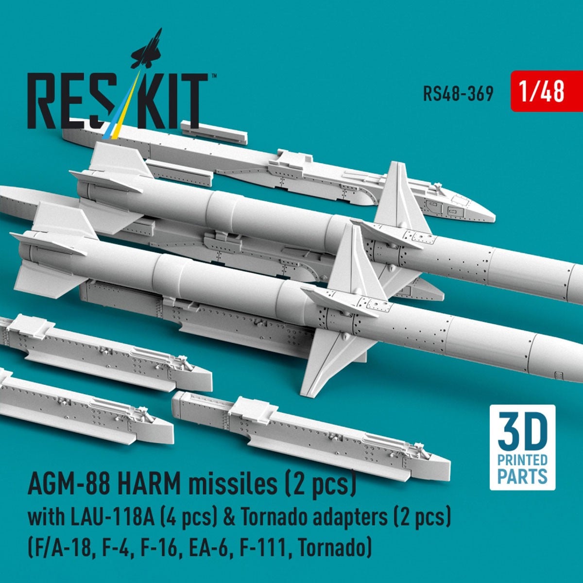 Reskit AGM-88 HARM missiles (2 pices) with LAU-118A (4 pices) &amp; Tornado adapters (2 pices) (F/A-18, F-4, F-16, EA-6, F-111, Tornado) 이미지 4