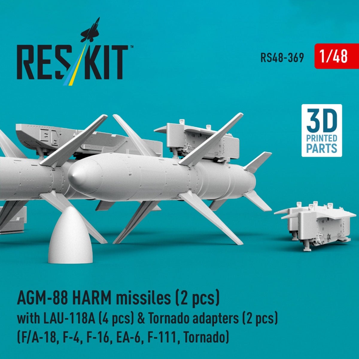 Reskit AGM-88 HARM missiles (2 pices) with LAU-118A (4 pices) &amp; Tornado adapters (2 pices) (F/A-18, F-4, F-16, EA-6, F-111, Tornado) 이미지 5
