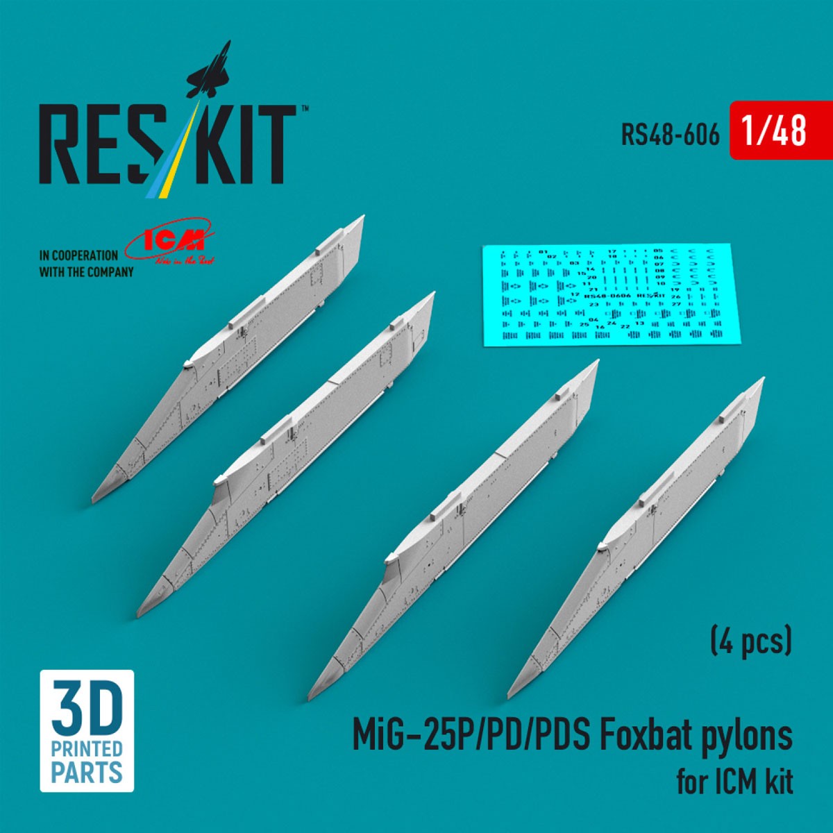 Reskit MiG-25P/PD/PDS Foxbat pylons (4 pices) (for ICM) Bild 2