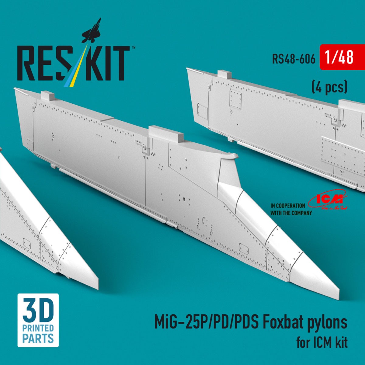 Reskit MiG-25P/PD/PDS Foxbat pylons (4 pices) (for ICM) Bild 3