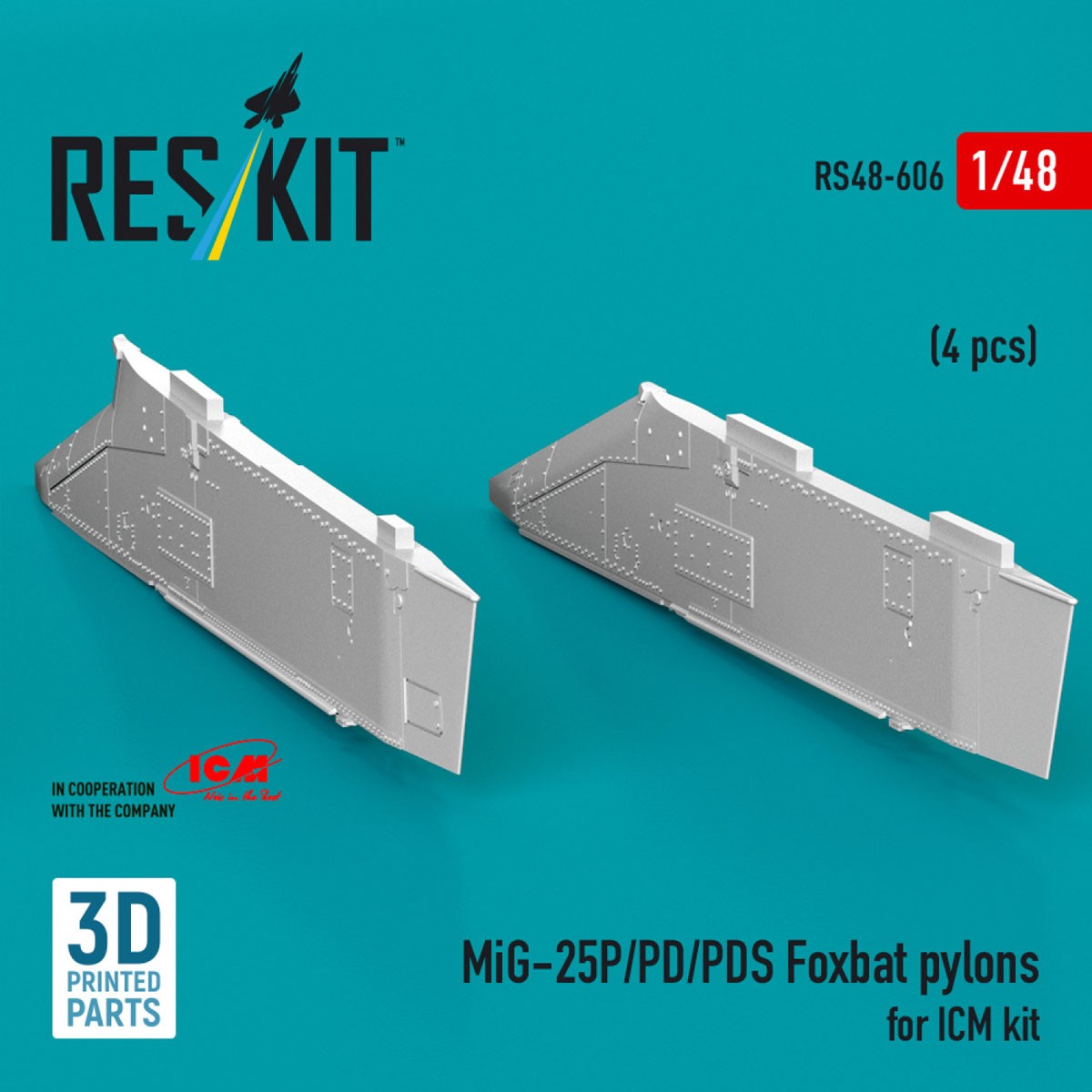 Reskit MiG-25P/PD/PDS Foxbat pylons (4 pices) (for ICM) Bild 4