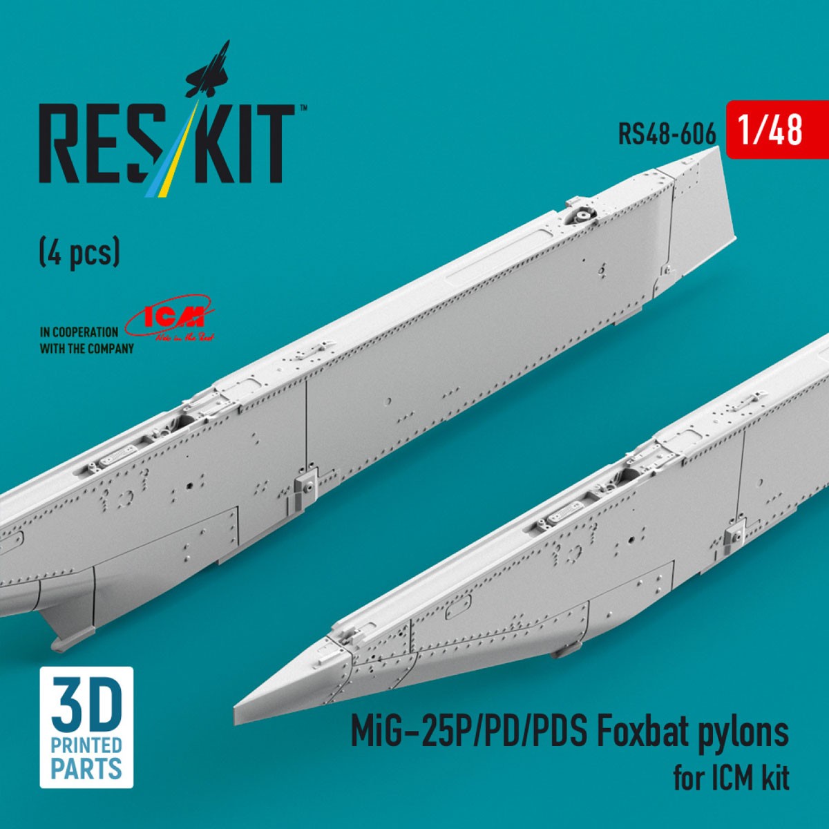 Reskit MiG-25P/PD/PDS Foxbat pylons (4 pices) (for ICM) Bild 5