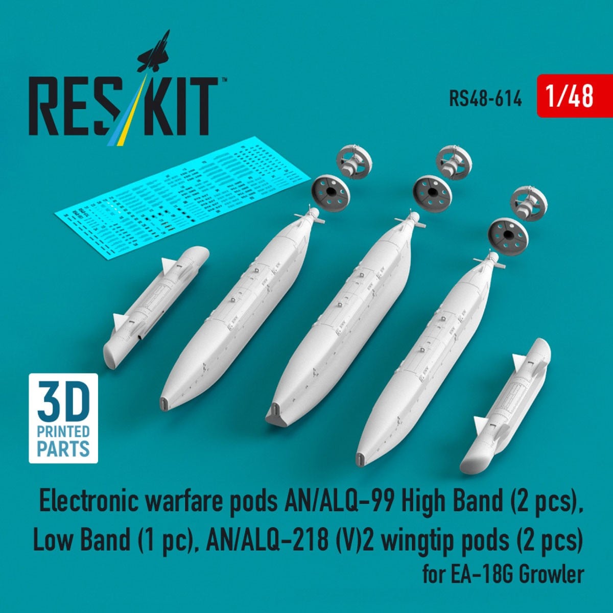 Reskit Electronic warfare pods AN/ALQ-99 High Band (2 pices), Low Band, AN/ALQ-218 (V)2 wingtip pods (2 pices) for EA-18G Growler 画像 2