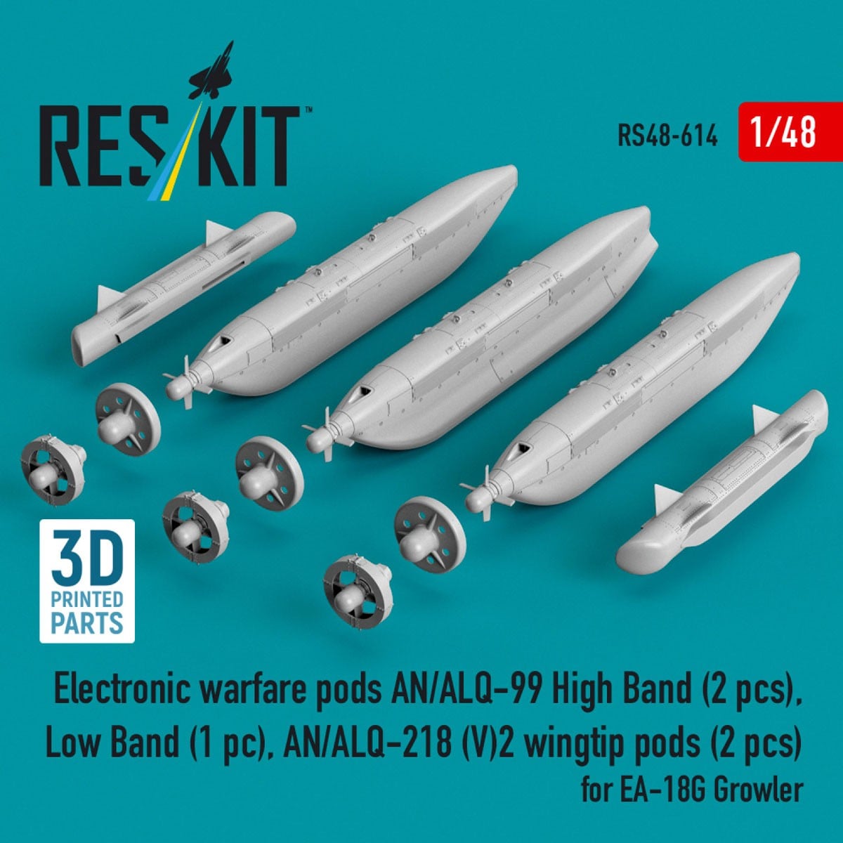 Reskit Electronic warfare pods AN/ALQ-99 High Band (2 pices), Low Band, AN/ALQ-218 (V)2 wingtip pods (2 pices) for EA-18G Growler 画像 3