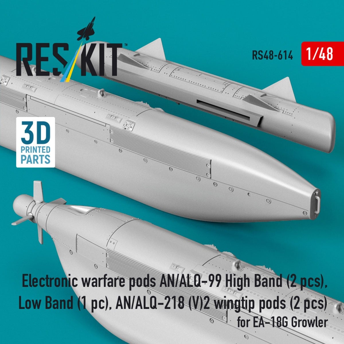 Reskit Electronic warfare pods AN/ALQ-99 High Band (2 pices), Low Band, AN/ALQ-218 (V)2 wingtip pods (2 pices) for EA-18G Growler 画像 4