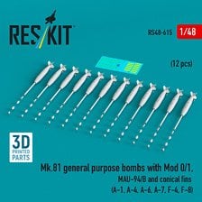 Reskit Mk.81 general purpose bombs with Mod 0/1, MAU-94/B and conical fins (12 pices) (A-1, A-4, A-6, A-7, F-4, F-8)