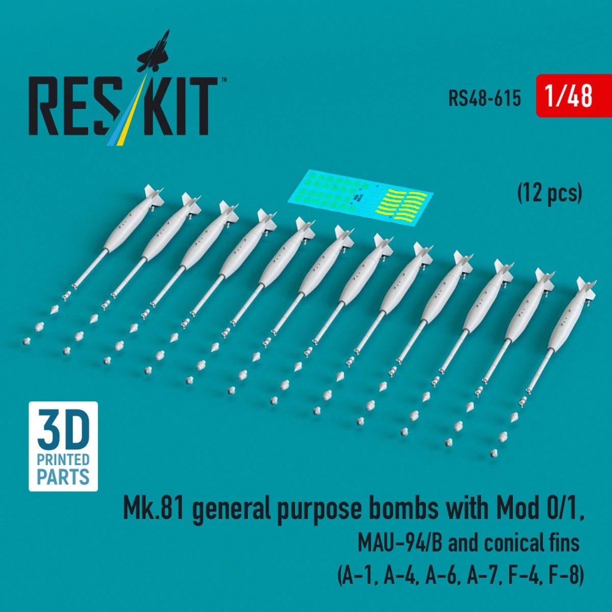 Reskit Mk.81 general purpose bombs with Mod 0/1, MAU-94/B and conical fins (12 pices) (A-1, A-4, A-6, A-7, F-4, F-8) imagen 2