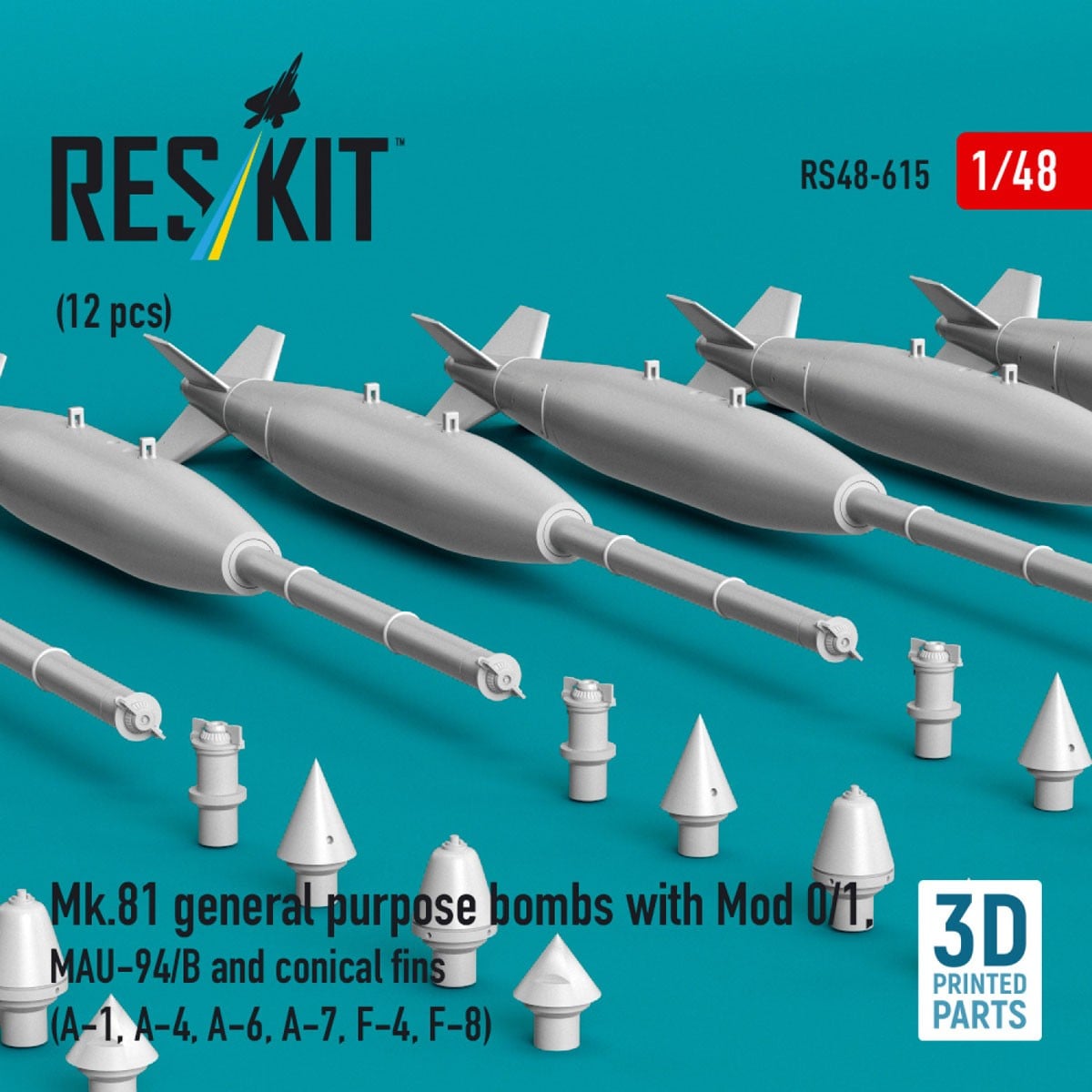 Reskit Mk.81 general purpose bombs with Mod 0/1, MAU-94/B and conical fins (12 pices) (A-1, A-4, A-6, A-7, F-4, F-8) imagen 3