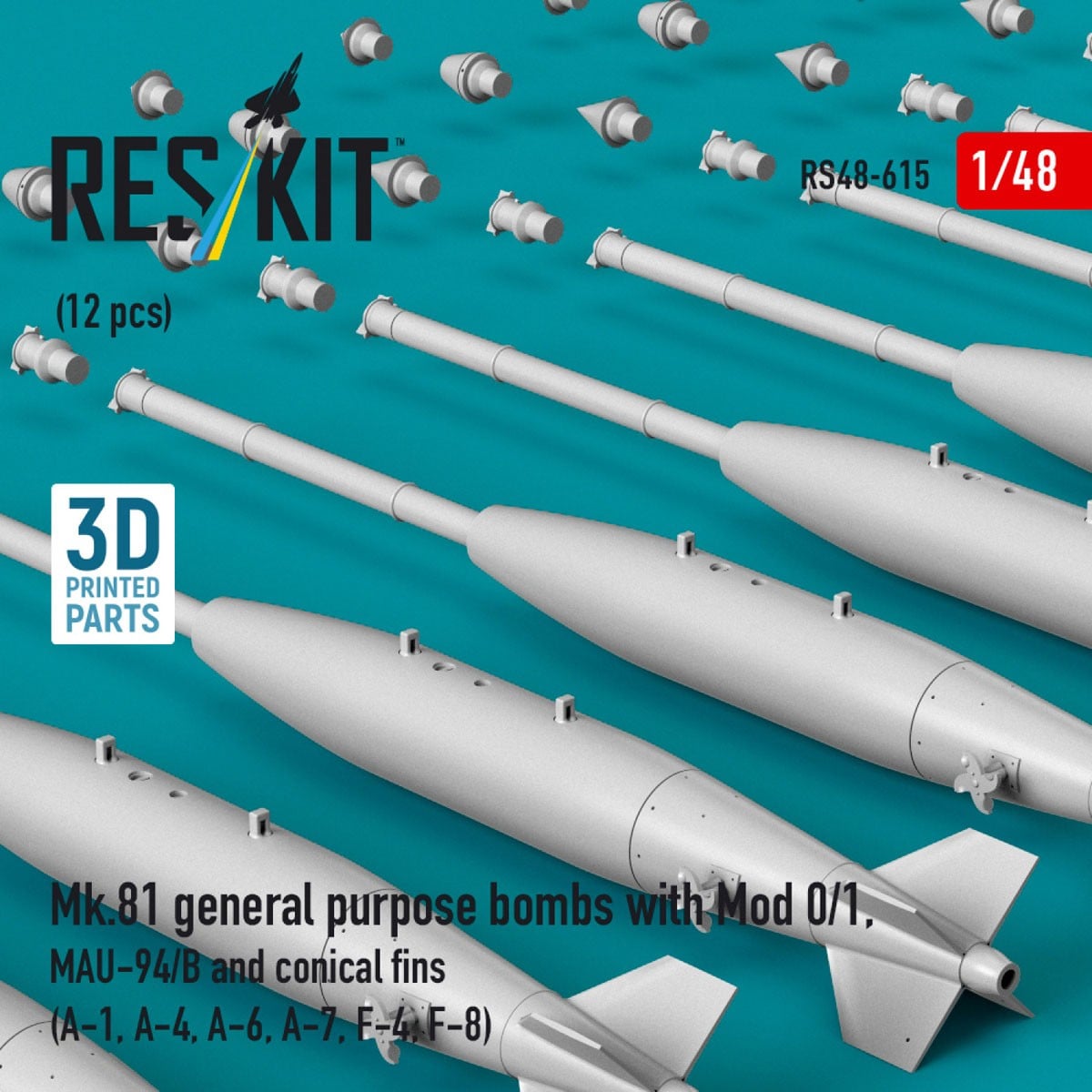 Reskit Mk.81 general purpose bombs with Mod 0/1, MAU-94/B and conical fins (12 pices) (A-1, A-4, A-6, A-7, F-4, F-8) imagen 4