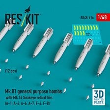 Reskit Mk.81 general purpose bombs with Mk.14 Snakeye retard fins (12 pices) (A-1, A-4, A-6, A-7, F-4, F-8)