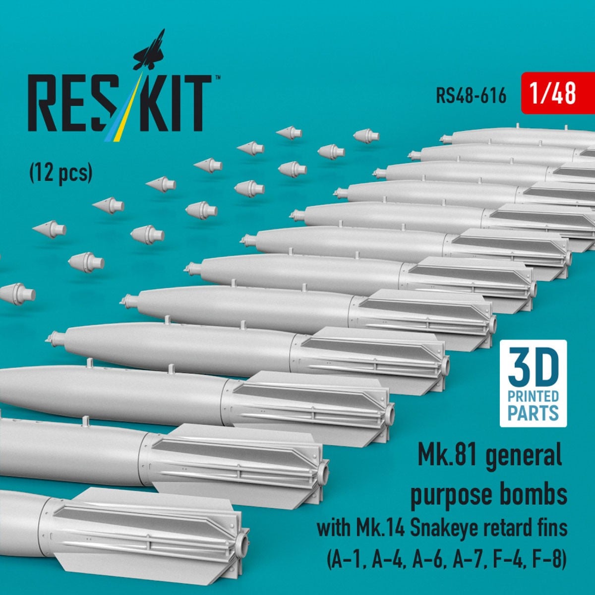 Reskit Mk.81 general purpose bombs with Mk.14 Snakeye retard fins (12 pices) (A-1, A-4, A-6, A-7, F-4, F-8) 图片 3