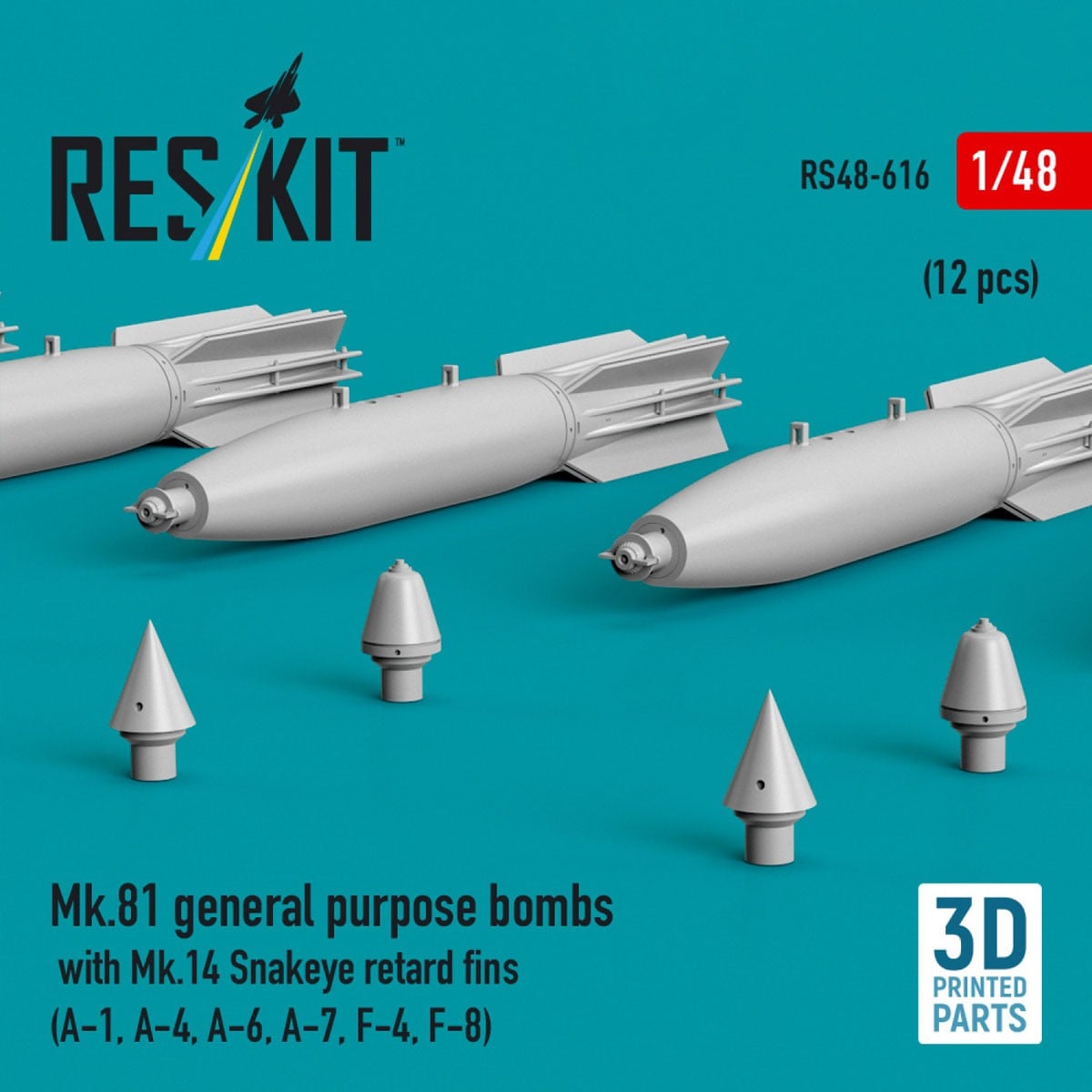 Reskit Mk.81 general purpose bombs with Mk.14 Snakeye retard fins (12 pices) (A-1, A-4, A-6, A-7, F-4, F-8) 图片 4