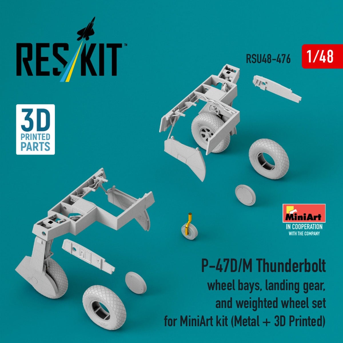 Reskit P-47D/M Thunderbolt wheel bays, landing gear and weighted wheel set (for MiniArt) imagen 2