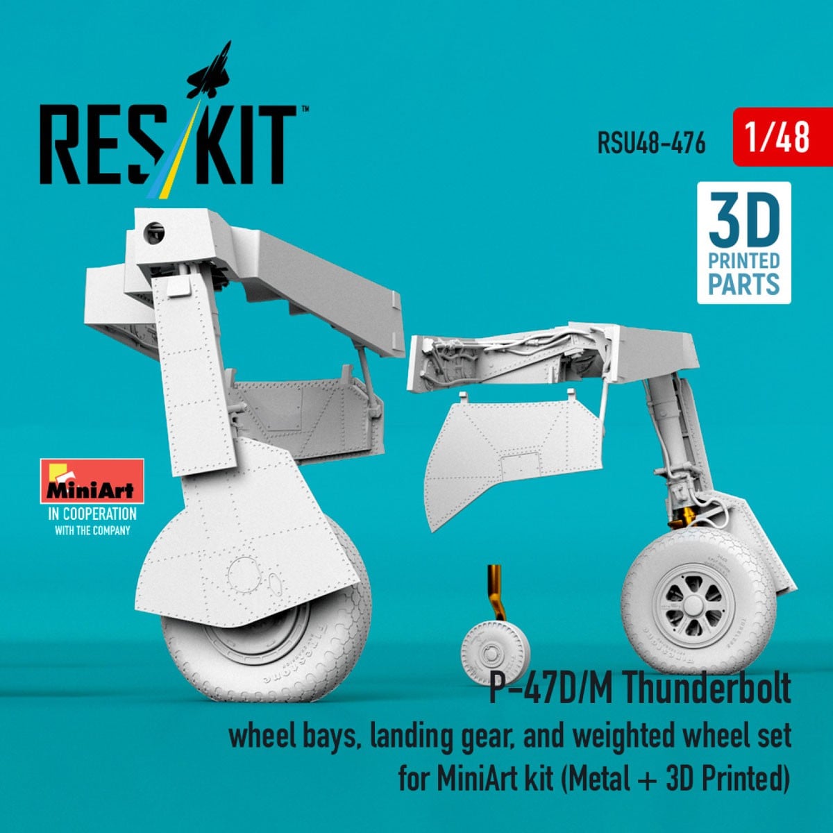 Reskit P-47D/M Thunderbolt wheel bays, landing gear and weighted wheel set (for MiniArt) imagen 3