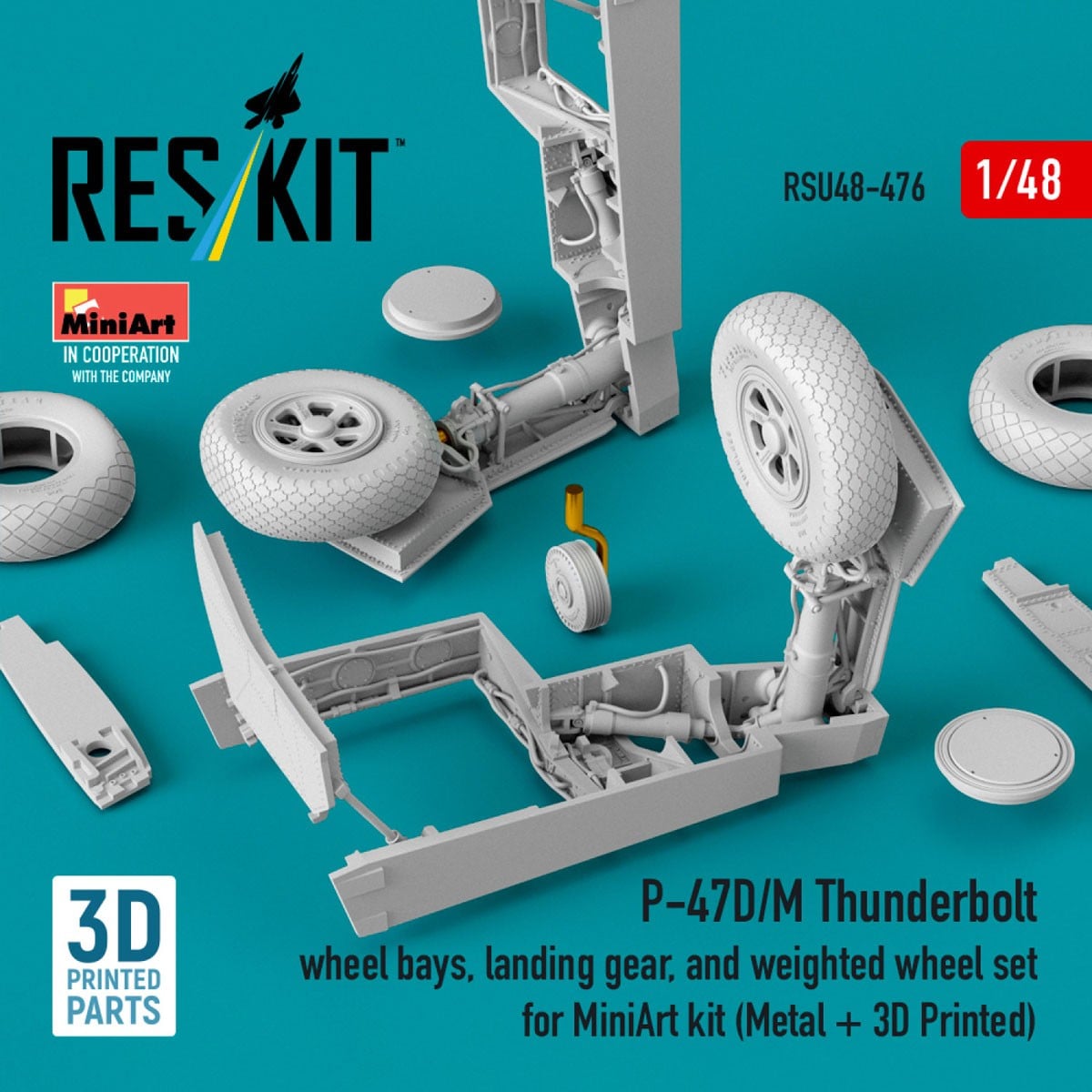 Reskit P-47D/M Thunderbolt wheel bays, landing gear and weighted wheel set (for MiniArt) imagen 4
