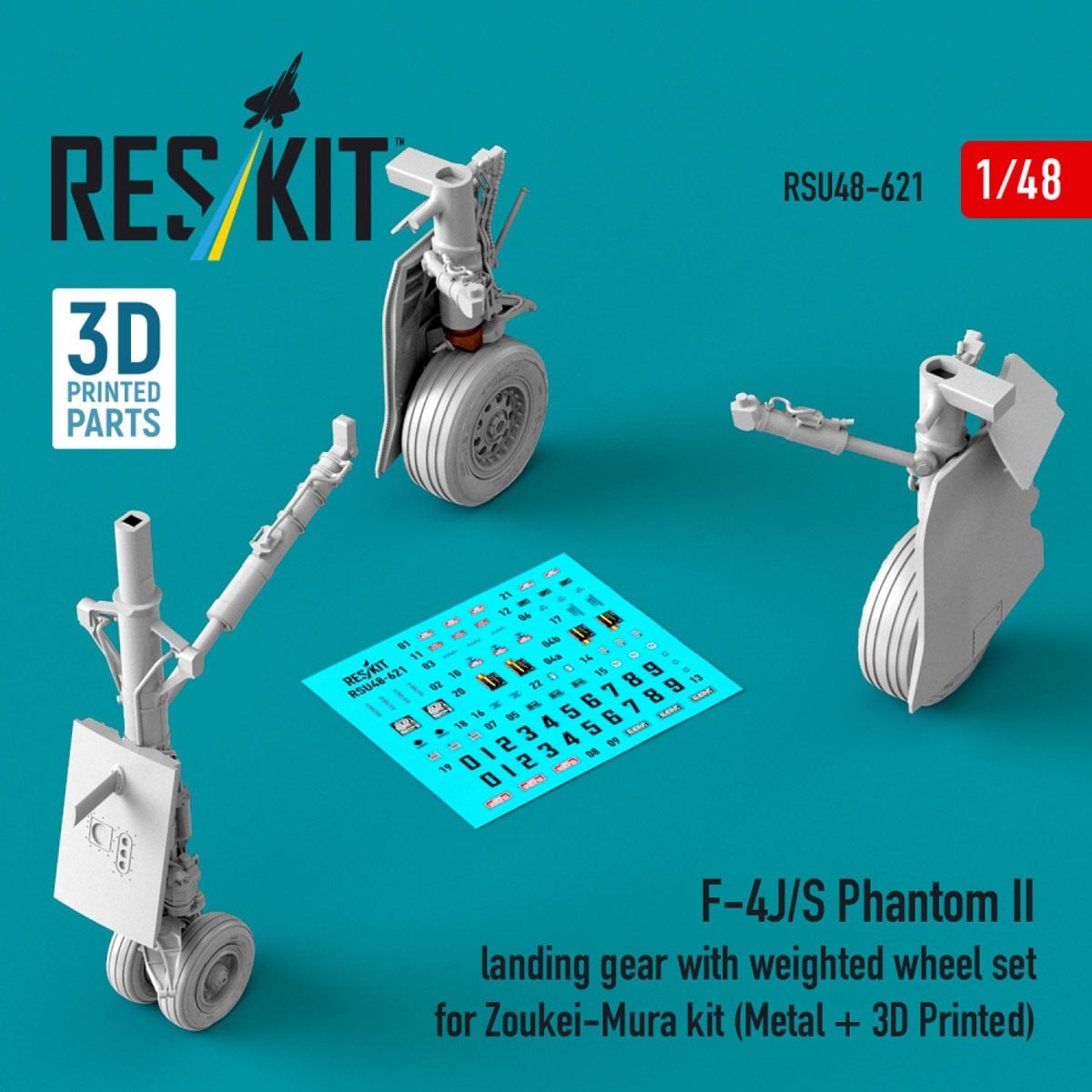 Reskit F-4J/S Phantom II landing gear with weighted wheel set (for Zoukei-Mura) imagen 2