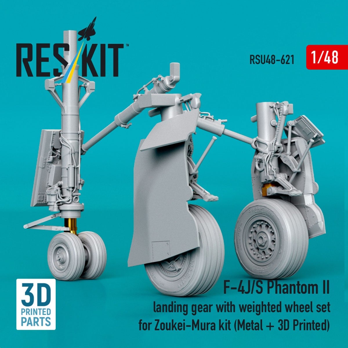 Reskit F-4J/S Phantom II landing gear with weighted wheel set (for Zoukei-Mura) imagen 4