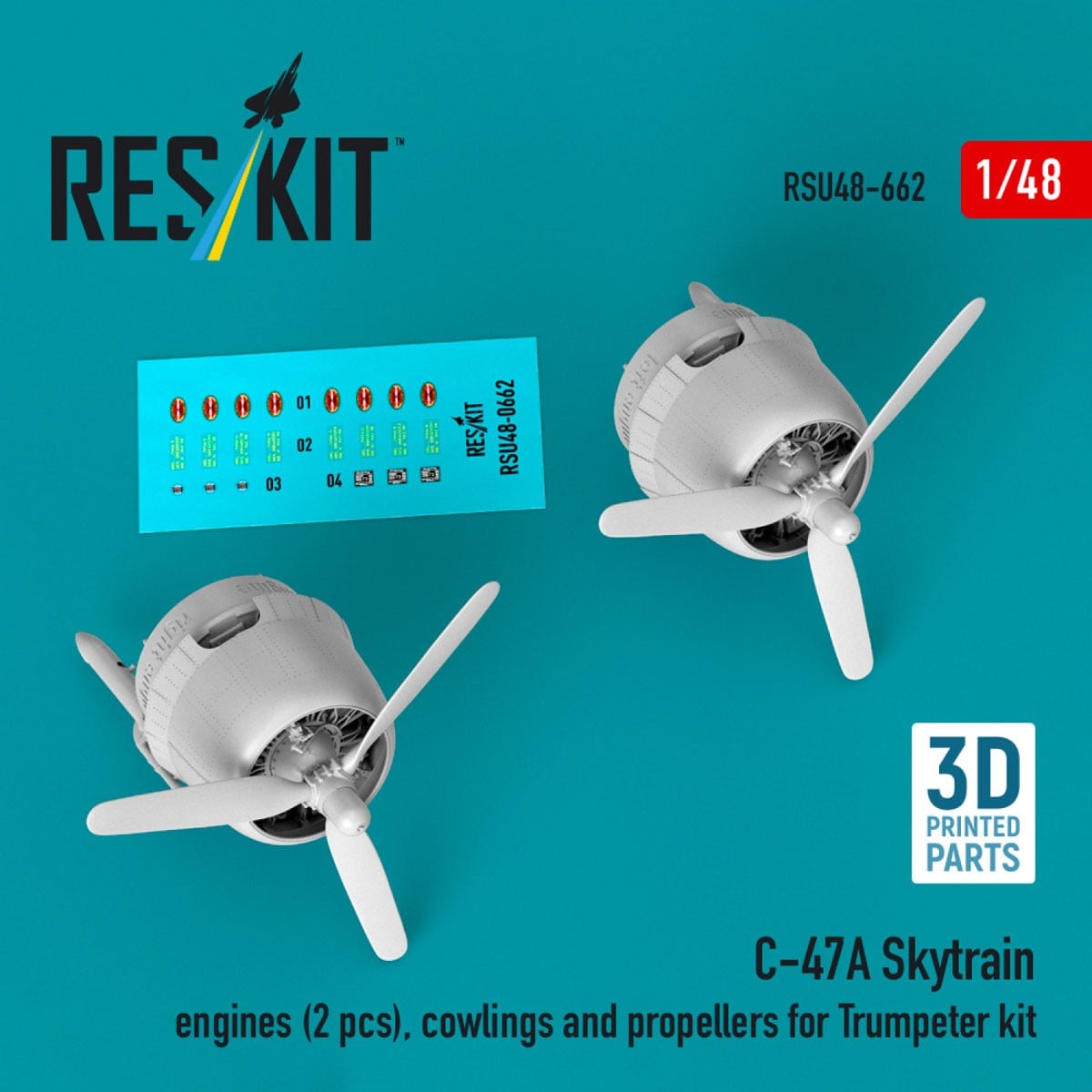 Reskit C-47A Skytrain engines (2 pices), cowlings and propellers (for Trumpeter) รูปภาพ 2