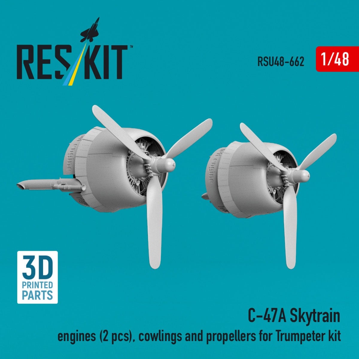 Reskit C-47A Skytrain engines (2 pices), cowlings and propellers (for Trumpeter) รูปภาพ 3