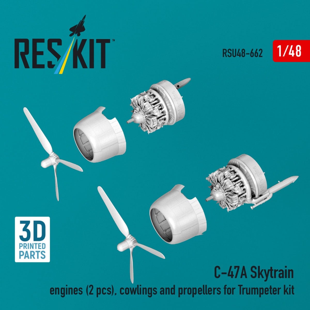 Reskit C-47A Skytrain engines (2 pices), cowlings and propellers (for Trumpeter) รูปภาพ 4