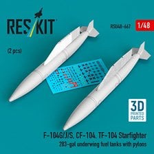 Reskit F-104G/J/S, CF-104, TF-104 Starfighter 283-gal underwing fuel tanks with pylons (2 pices)