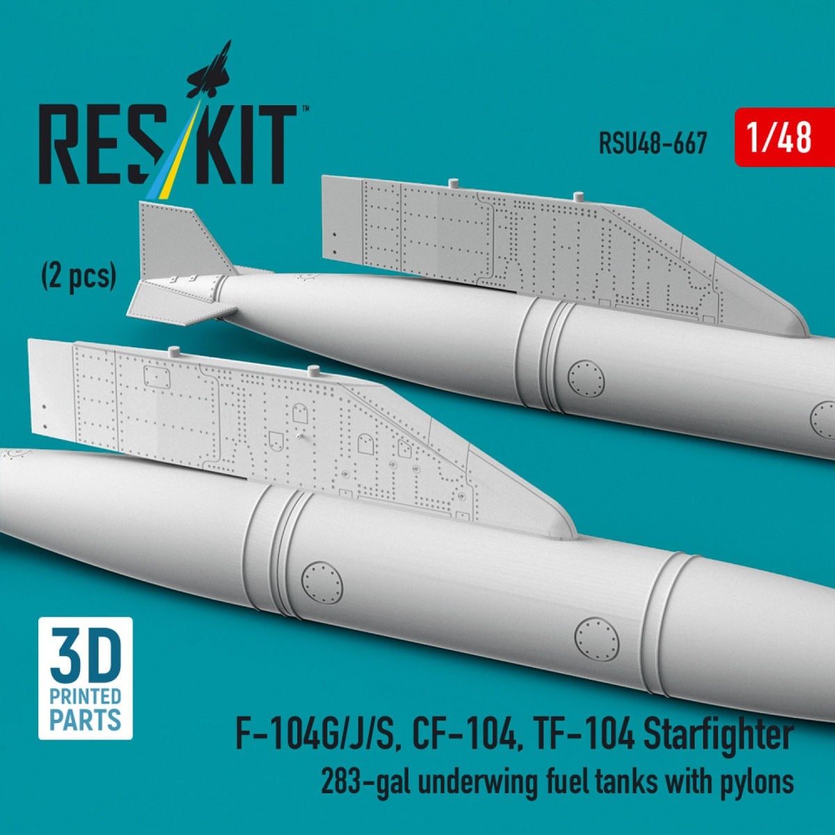Reskit F-104G/J/S, CF-104, TF-104 Starfighter 283-gal underwing fuel tanks with pylons (2 pices) hình ảnh 3