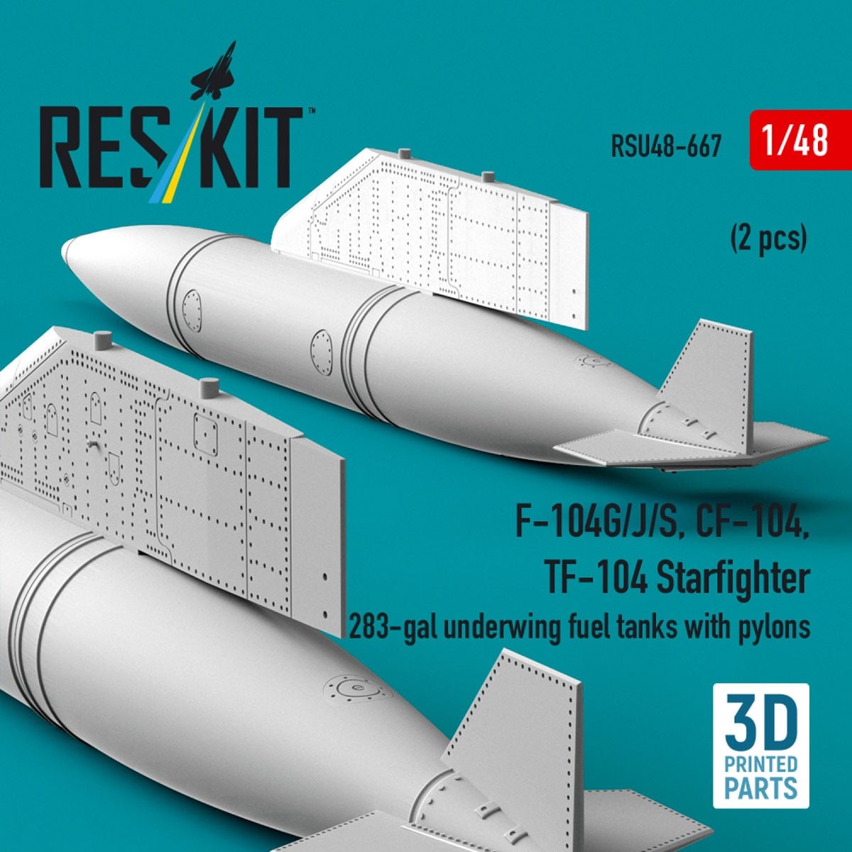 Reskit F-104G/J/S, CF-104, TF-104 Starfighter 283-gal underwing fuel tanks with pylons (2 pices) hình ảnh 4