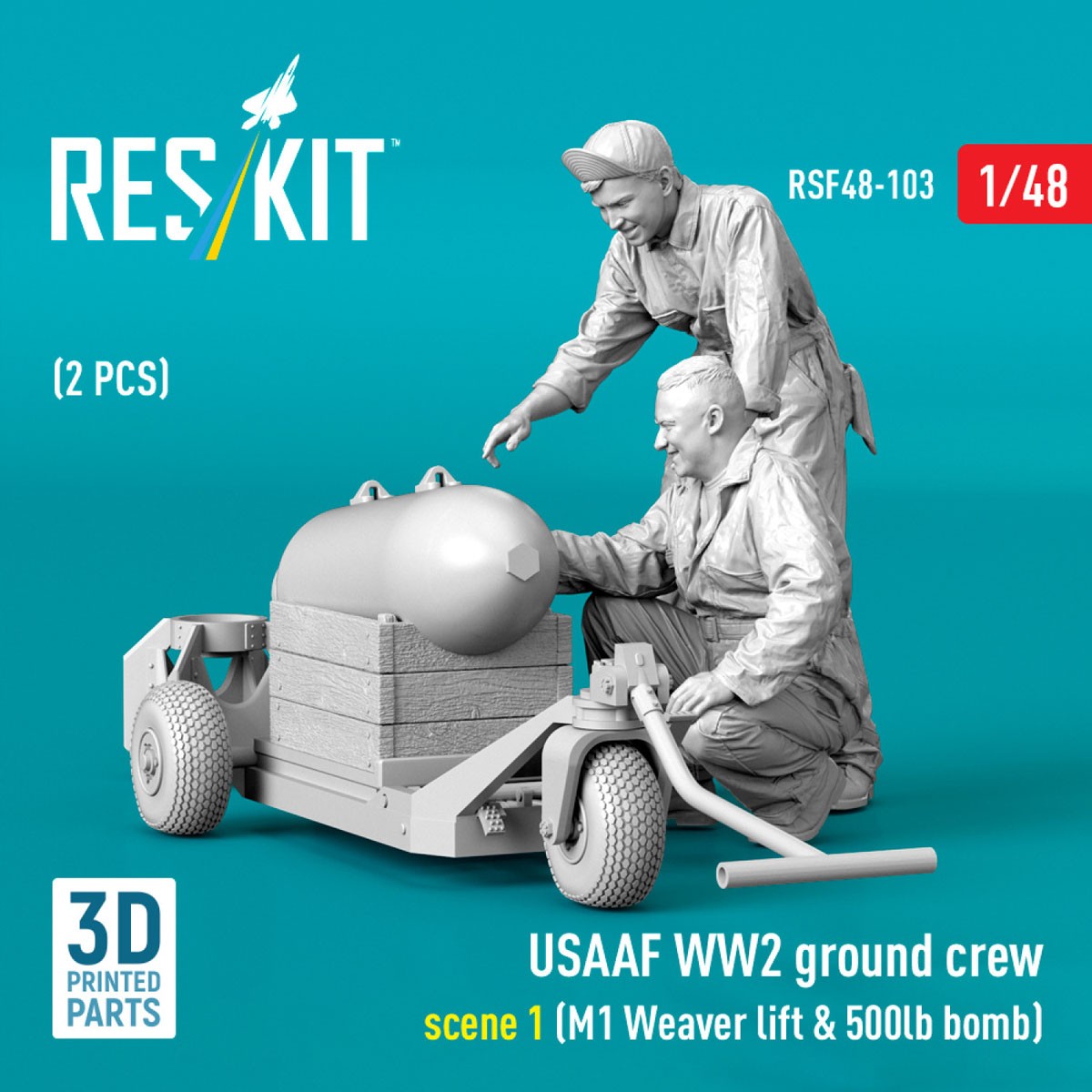 Reskit USAAF WW2 ground crew (2 pices) scene 1 (M1 Weaver lift &amp; 500 lb bomb) imagen 3