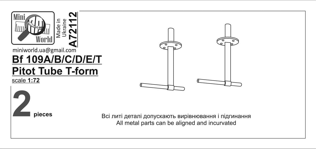 MiniWorld Bf 109A/B/C/D/E/T Pitot Tube T-form (2 pieces) imagen 2