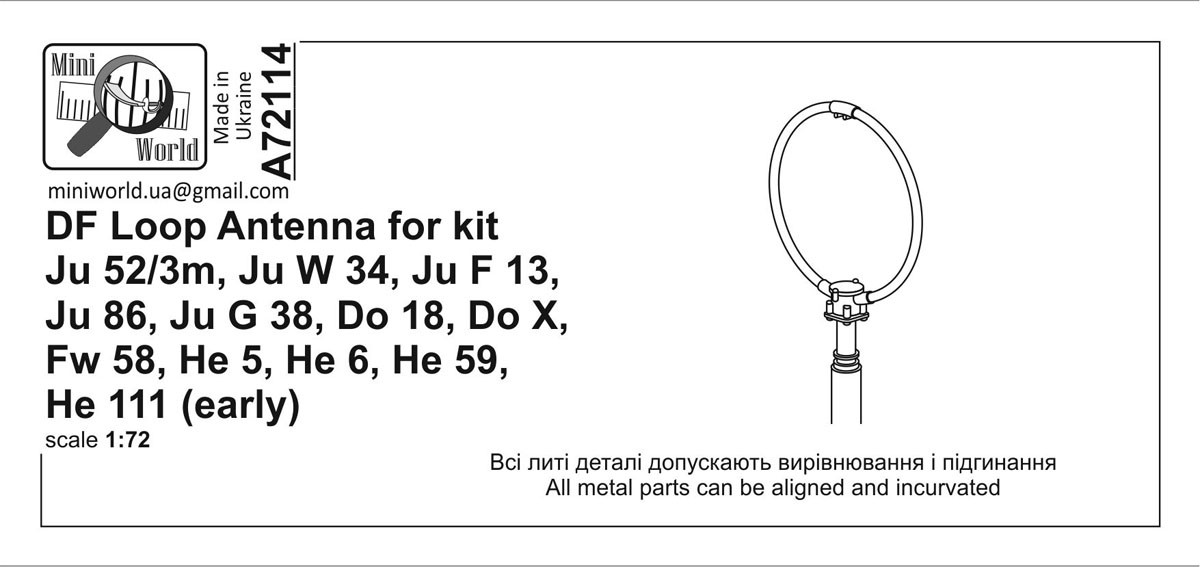 MiniWorld DF 루프 안테나 for kit Ju52/3m (초기), JuW34/F13/86/G38, Do18, DoX, Fw58, He5/6/59, He111 (초기) 이미지 2