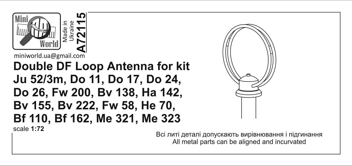 MiniWorld Double DF Loop Antenna for kit Ju52/3m (late), Do11/17/24/26, Fw58/200, Bv138/155/222, Ha142, He70, Bf110/162, Me321/323 imagen 2