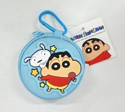 CARDAMOM INTERNATIONAL Carabiner-attached round pouch (Crayon Shin-chan , light blue) Shin-chan & Shiro