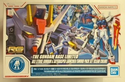 Bandai Spirits RG 1/144 Gundam Base Limited Mobile Suit Gundam Seed Aile Strike Gundam& Sky Grasper Launcher/Sword Pack Set Clear Color image 1