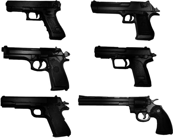 Platz 1/12 Realistic Weapon Series Realistic Handgun (6 Types 2pk Each) Gun Metallic Coating Ver. รูปภาพ 1