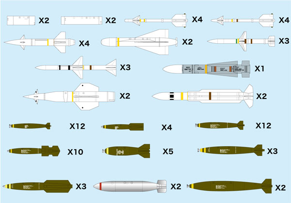 Platz 1/144 Aviation Armament Series Modern Aircraft Weapon Set 1 Standard Bomb & Missile '50 - Plastic Model