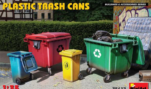 Mini Art 1/35 Plastic Trash Can Set 4pk Set Plastic Model imagen 1