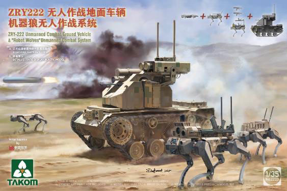 TAKOM 1/35 ZRY-222 Unmanned Combat Ground Vehicle (UCGV) & "Robot Wolves" Unmanned Combat System Plastic Model Bild 1