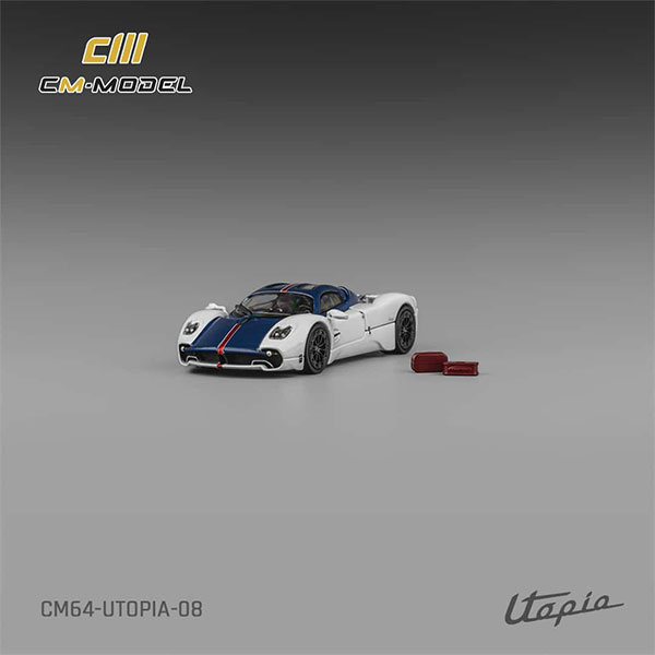 CM MODEL 1/64 Pagani Utopia Bianco Benny Blue Carbon/Rossa Monza Stripe