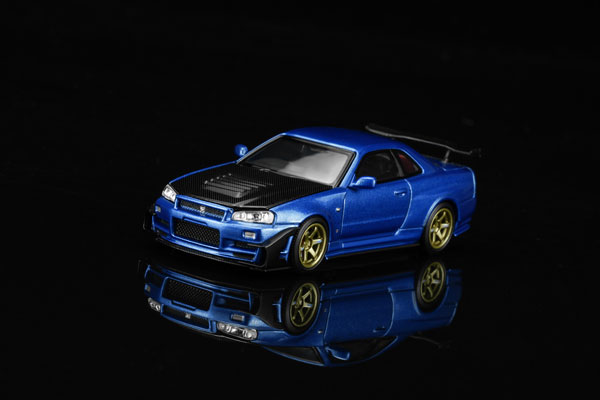 MOTORHELIX 1/64 Nissan Skyline GT-R (R34) Customized Bayside Blue w/GT Aero Kit