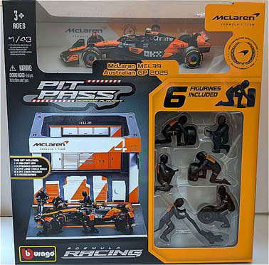 Bburago 1/43 McLaren PIT PASS Set MCL39 No,4 L. Norris (Crew x6pcs Paddock Garage)